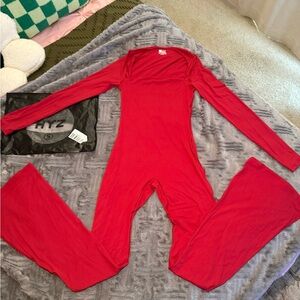 Red Long-Sleeve Jumpsuit - Classic Fit